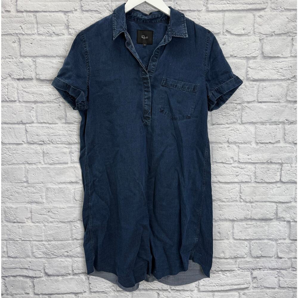 Rails Womens Dark Denim Dress Valerie Shirt Style Size M Short Sleeve Collared - Picture 7 of 9